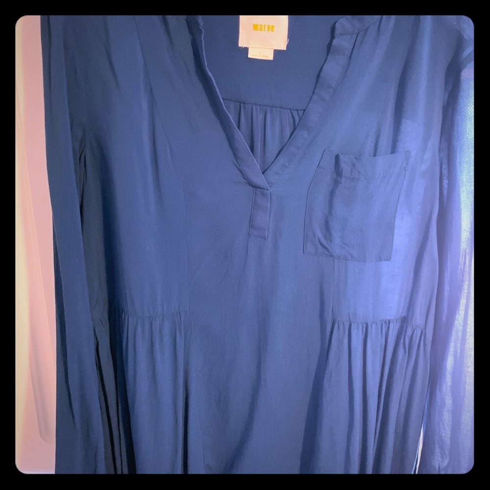 Anthropologie Maeve Pleated solid navy shirt